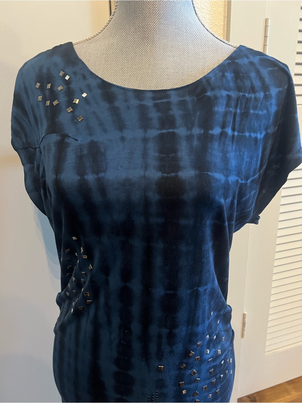 Buffalo David Bitton Navy Tie-Dye Tunic/MiniDress With Small Metal Studs Medium